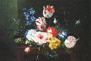 Jan van den Hecke Assiette de fleurs posee sur un entablement oil